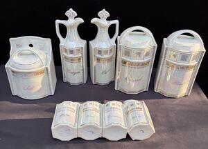 Vintage Germany Pearl Iridescent Porcelain Kitchen Canister Spice & Oil Vinegar